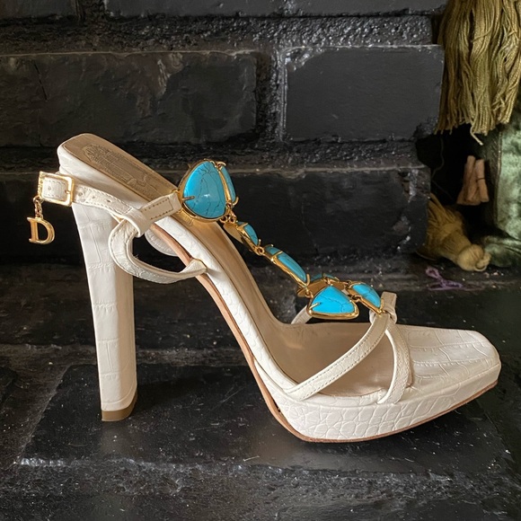 Christian Dior Turquoise jeweled strap heels - Picture 3 of 7